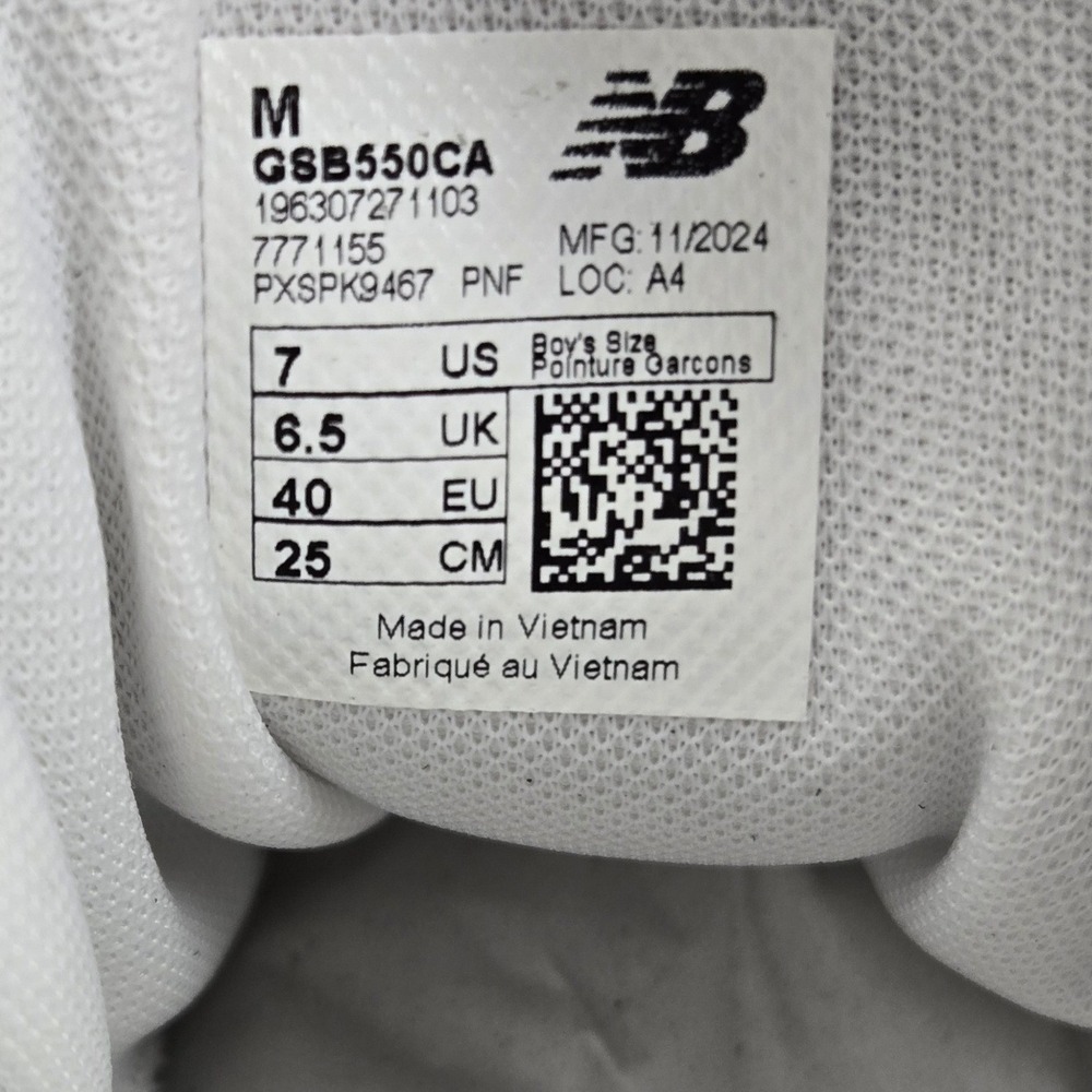 New Balance 550 White Black GSB550CA Kids Boys Size 7 Sneakers New in Box - Picture 8 of 12